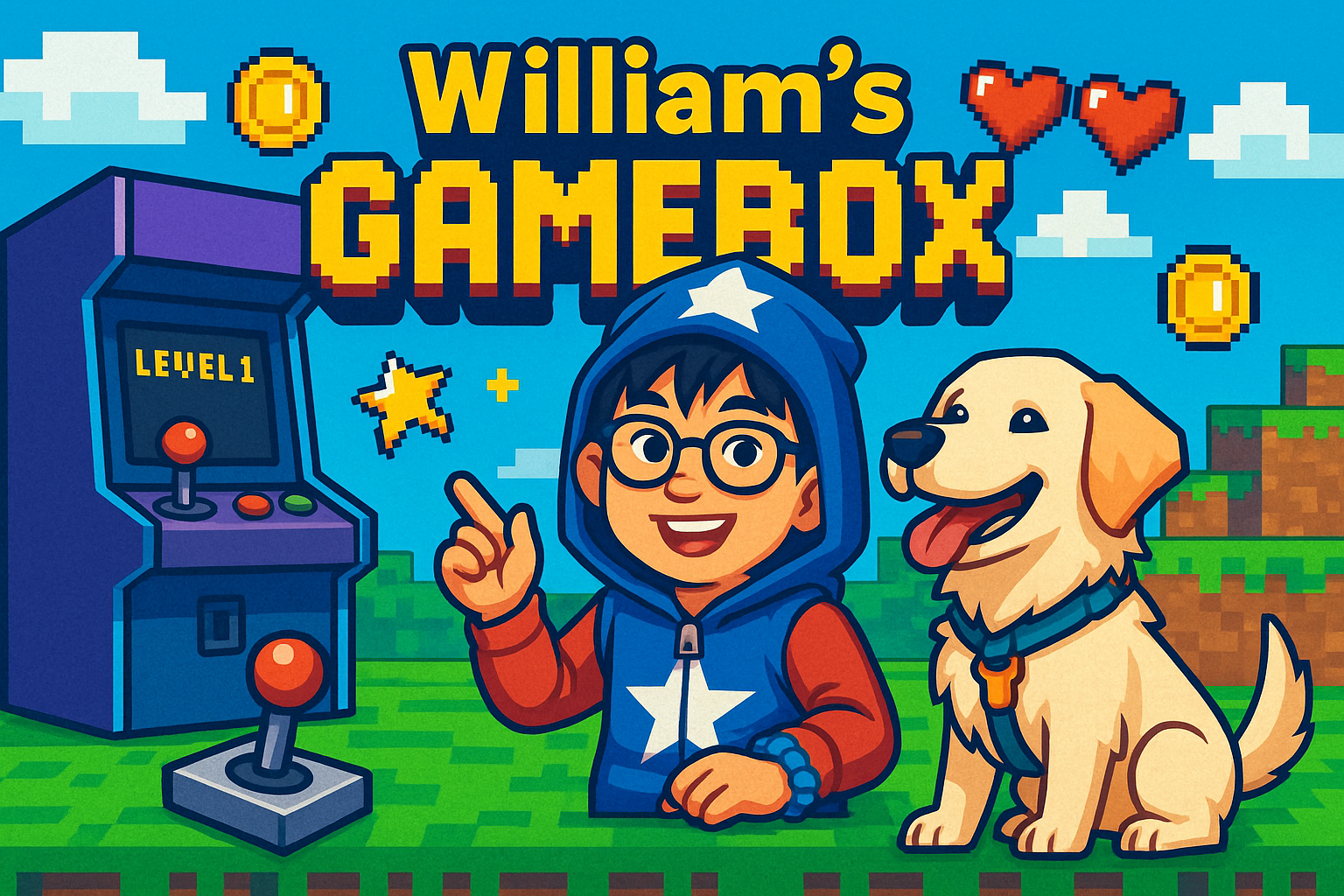 William and his dog playing retro arcade games